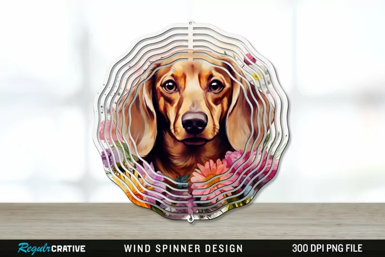 Watercolor Dachshund Dog Wind Spinner Sublimation PNG Design