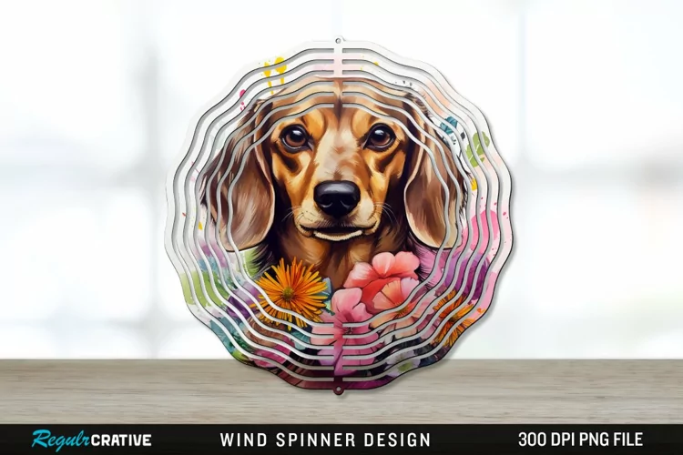 Watercolor Dachshund Dog Wind Spinner Sublimation PNG Design