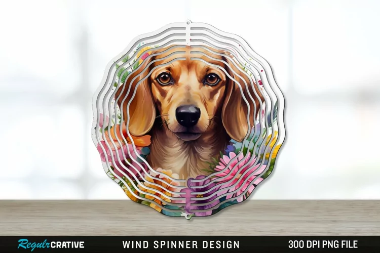 Watercolor Dachshund Dog Wind Spinner Sublimation PNG Design