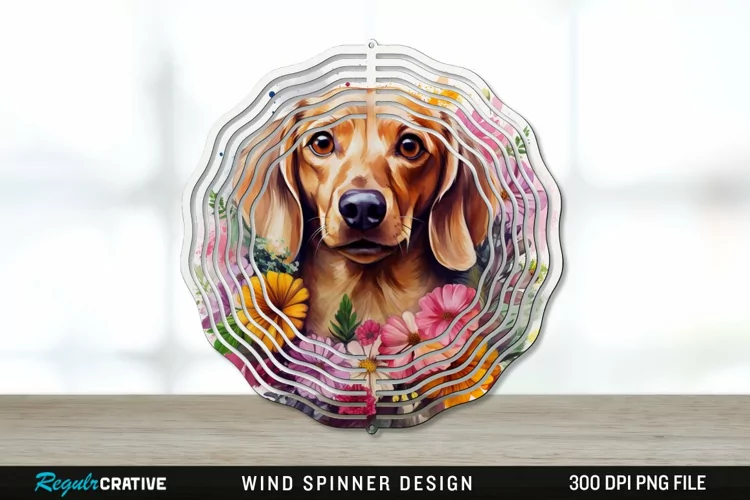 Watercolor Dachshund Dog Wind Spinner Sublimation PNG Design