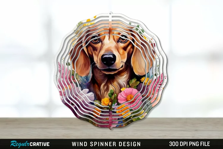Watercolor Dachshund Dog Wind Spinner Sublimation PNG Design
