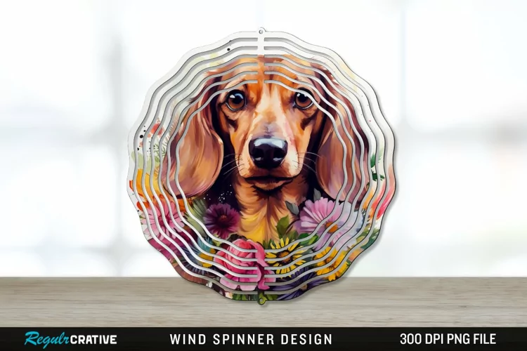 Watercolor Dachshund Dog Wind Spinner Sublimation PNG Design
