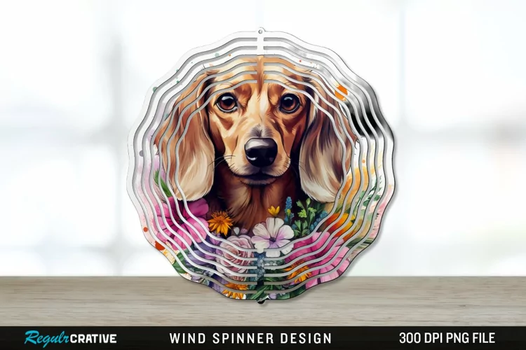 Watercolor Dachshund Dog Wind Spinner Sublimation PNG Design