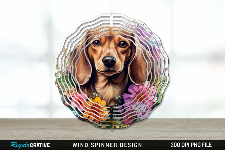 Watercolor Dachshund Dog Wind Spinner Sublimation PNG Design