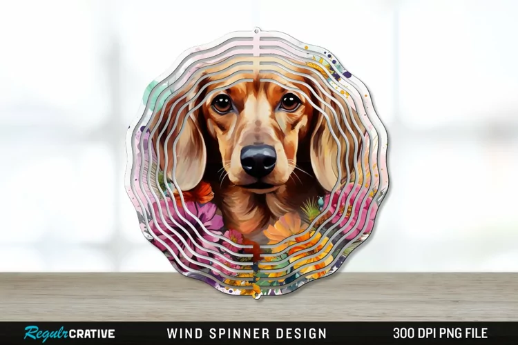 Watercolor Dachshund Dog Wind Spinner Sublimation PNG Design
