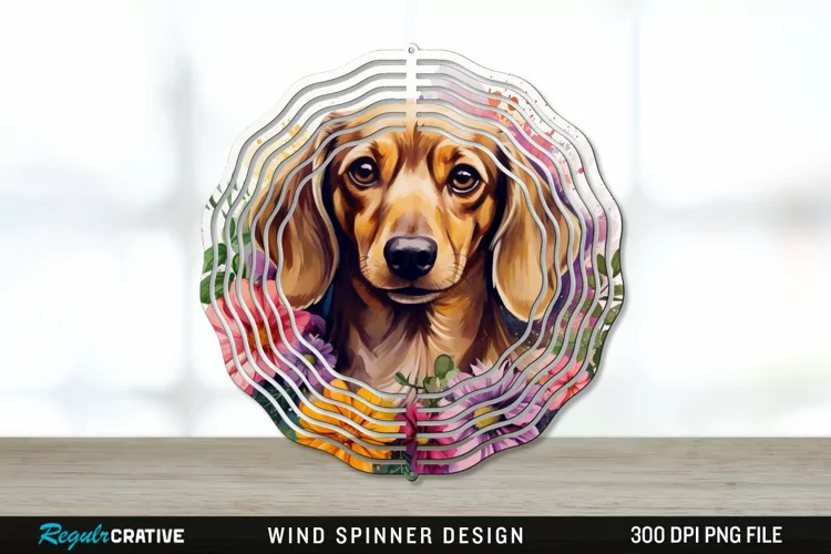 Watercolor Dachshund Dog Wind Spinner Sublimation PNG Design