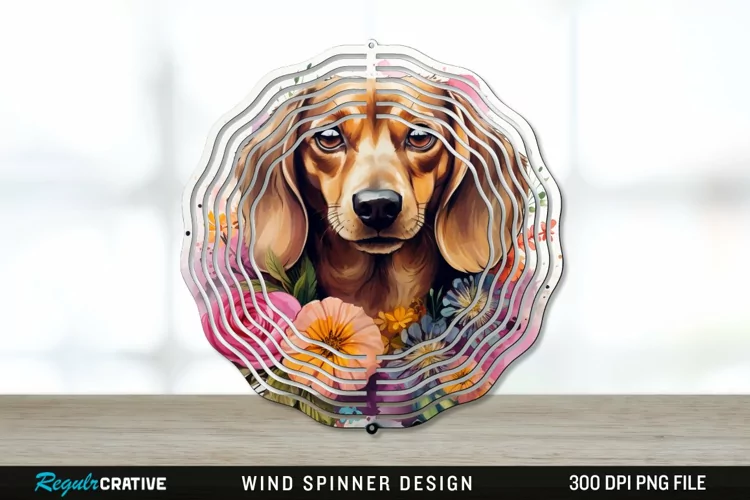 Watercolor Dachshund Dog Wind Spinner Sublimation PNG Design