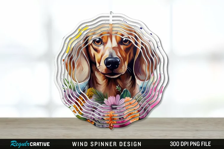 Watercolor Dachshund Dog Wind Spinner Sublimation PNG Design
