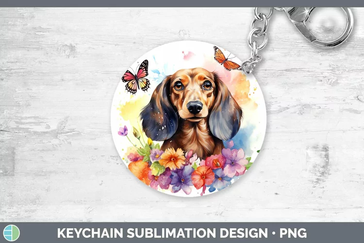 Watercolor Dachshund Keychain Sublimation Keyring Designs
