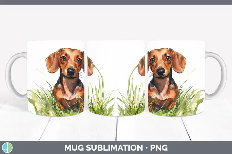Watercolor Dachshund Mug Wrap Sublimation Coffee Cup Designs