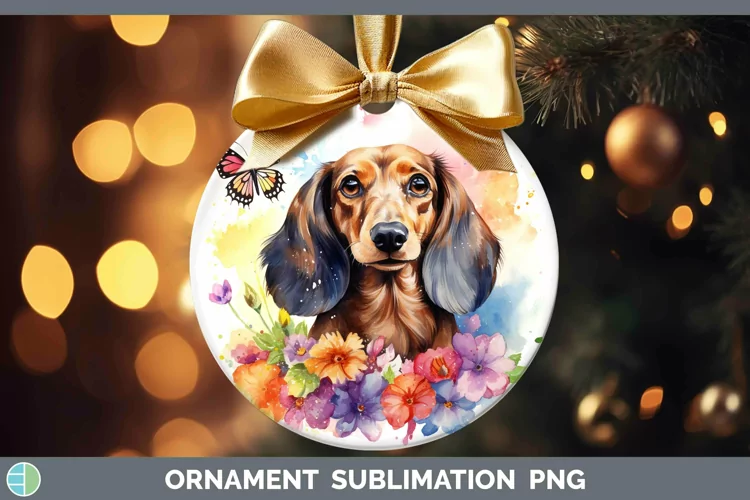 Watercolor Dachshund Ornament Sublimation Bauble Designs