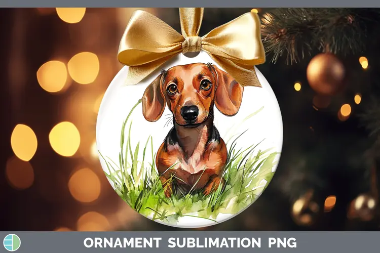 Watercolor Dachshund Ornament Sublimation Bauble Designs