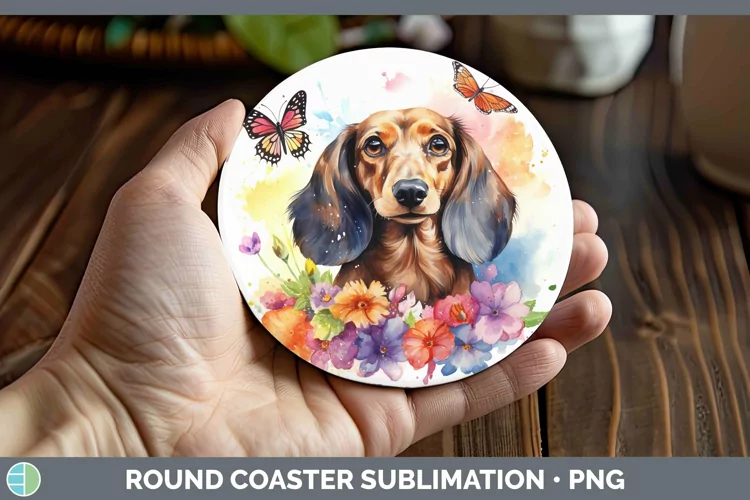 Watercolor Dachshund Round Coaster Sublimation Coaster Desig