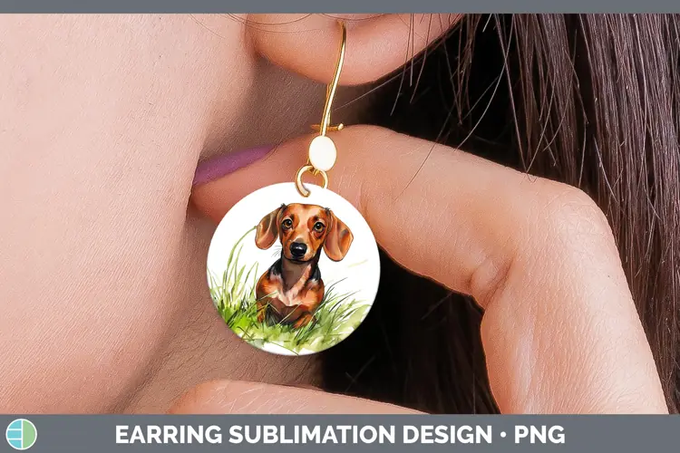 Watercolor Dachshund Round Earrings Sublimation Earrings Des