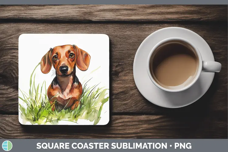 Watercolor Dachshund Square Coaster Sublimation Coaster Desi