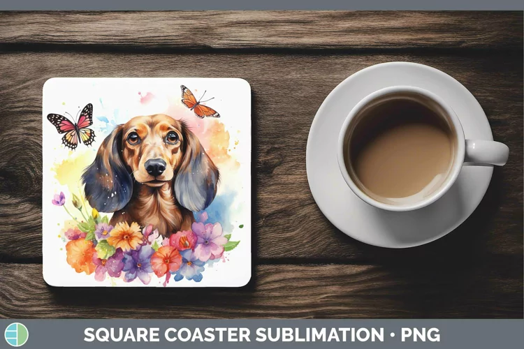 Watercolor Dachshund Square Coaster Sublimation Coaster Desi