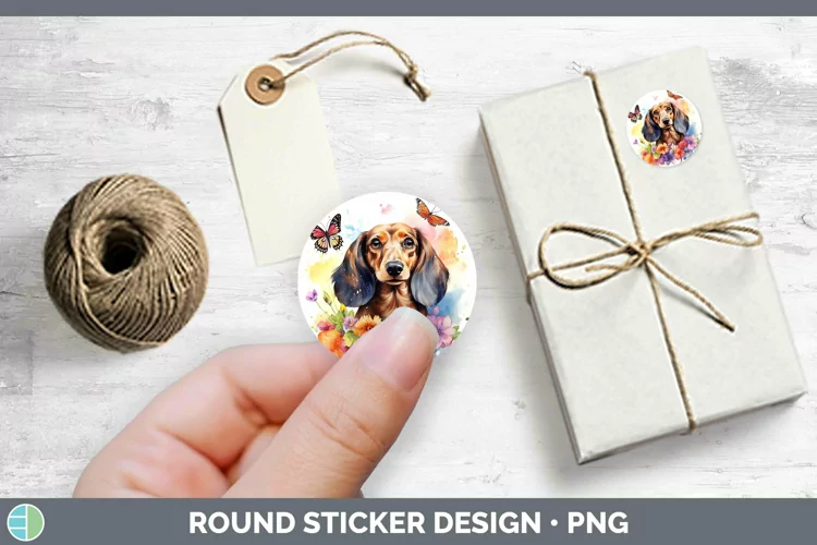 Watercolor Dachshund Stickers | Round Labels Designs