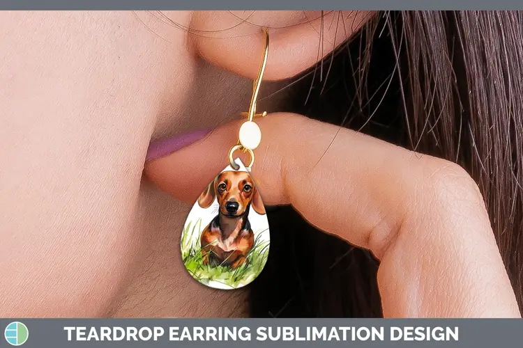 Watercolor Dachshund Teardrop Earrings Sublimation Earrings
