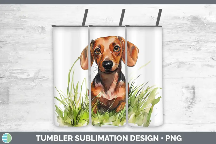 Watercolor Dachshund Tumbler Sublimation 20 oz Skinny Tumble