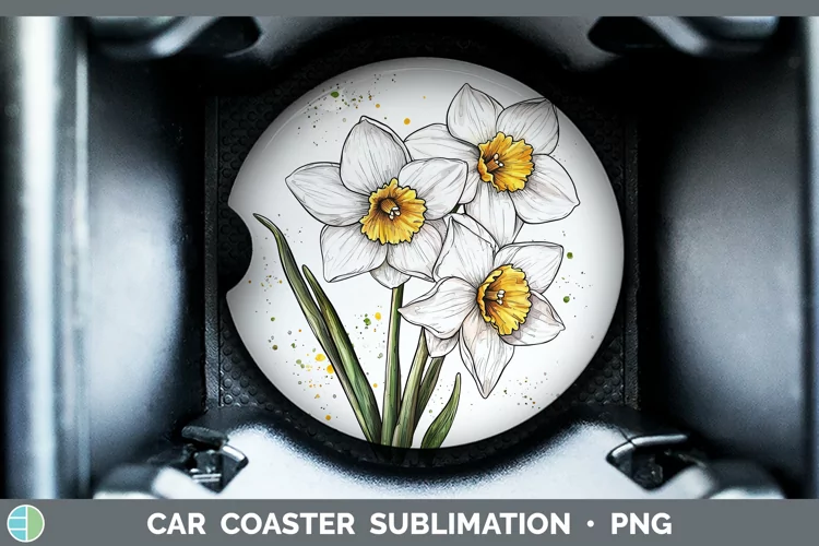 Watercolor Daffodil Car Coaster Sublimation Designs