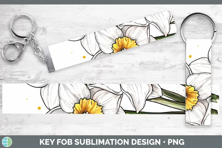 Watercolor Daffodil Key Fob Sublimation Wristlet Designs