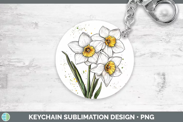 Watercolor Daffodil Keychain Sublimation Keyring Designs