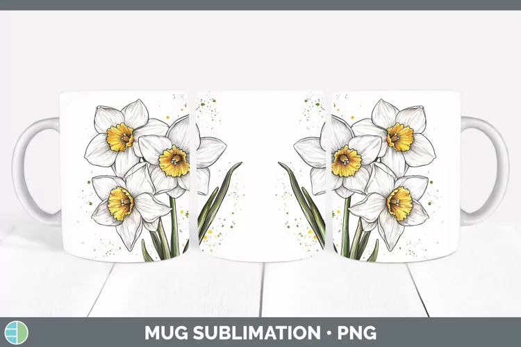 Watercolor Daffodil Mug Wrap Sublimation Coffee Cup Designs
