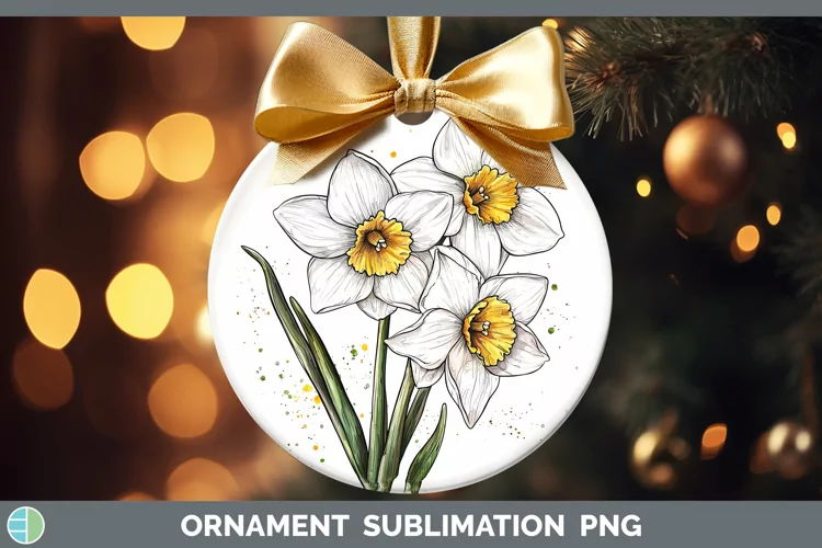 Watercolor Daffodil Ornament Sublimation Bauble Designs