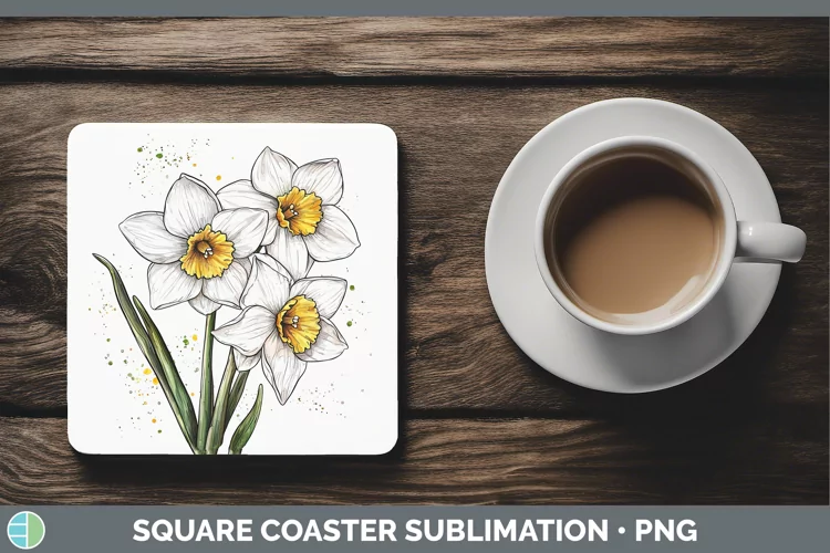 Watercolor Daffodil Square Coaster Sublimation Coaster Desig