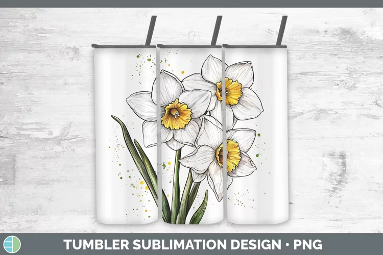 Watercolor Daffodil Tumbler Sublimation 20 oz Skinny Tumbler