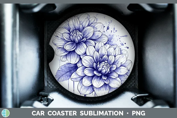 Watercolor Dahlia Car Coaster Sublimation Designs