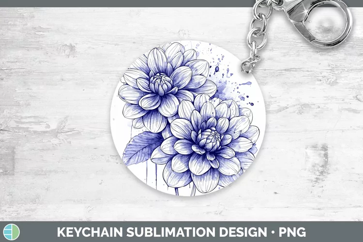 Watercolor Dahlia Keychain Sublimation Keyring Designs