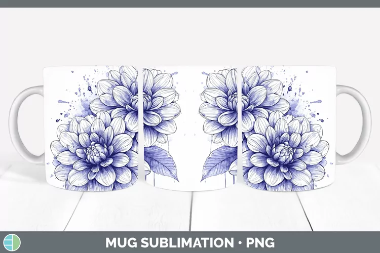 Watercolor Dahlia Mug Wrap Sublimation Coffee Cup Designs