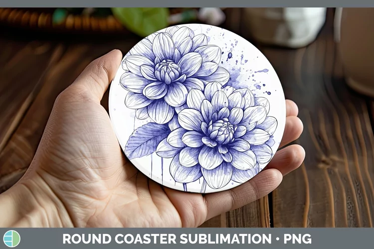 Watercolor Dahlia Round Coaster Sublimation Coaster Designs