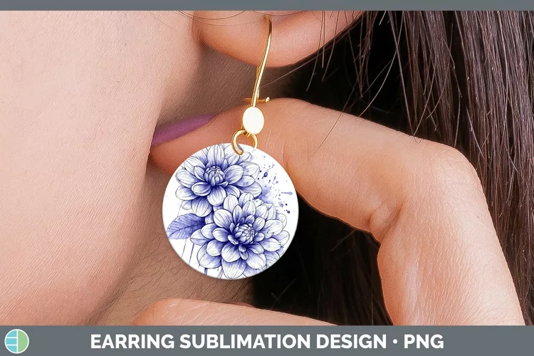 Watercolor Dahlia Round Earrings Sublimation Earrings Design