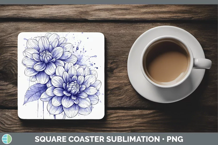 Watercolor Dahlia Square Coaster Sublimation Coaster Designs