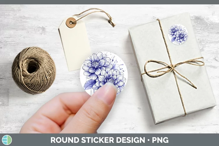 Watercolor Dahlia Stickers | Round Labels Designs