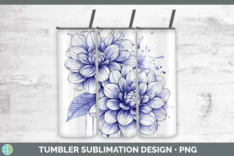 Watercolor Dahlia Tumbler Sublimation 20 oz Skinny Tumbler D