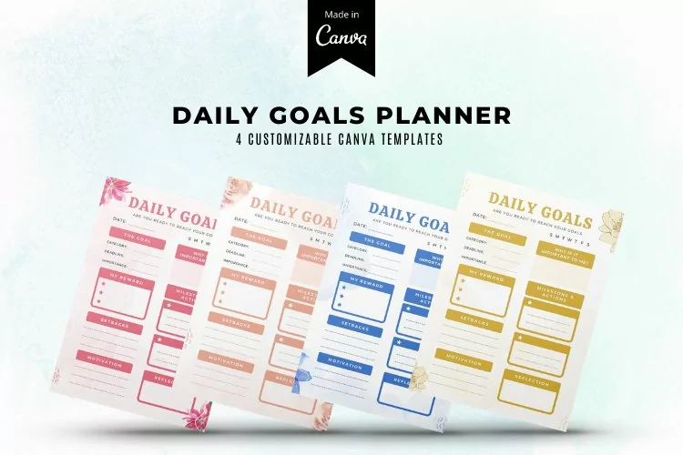 Watercolor Daily Goals Planner Pages Canva Template