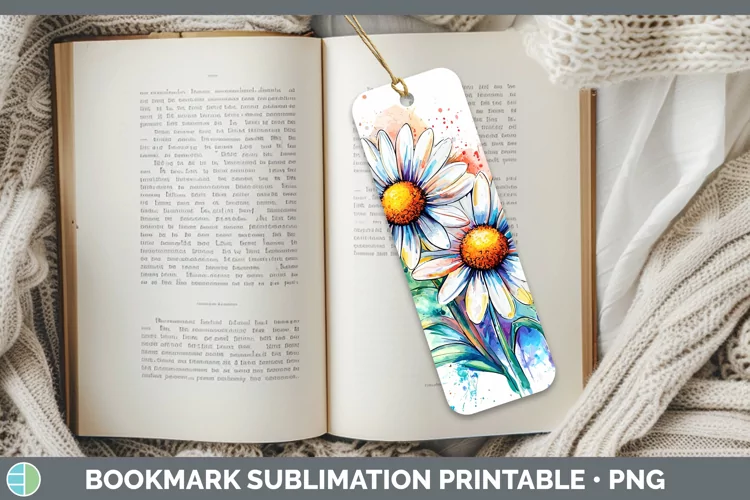 Watercolor Daisies Bookmark Sublimation Printable Designs