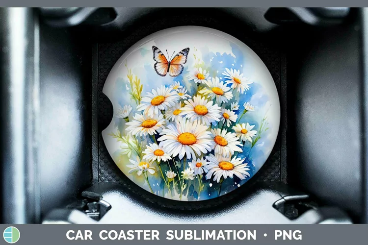 Watercolor Daisies Car Coaster | Sublimation Coaster Designs