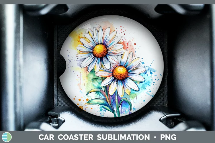 Watercolor Daisies Car Coaster Sublimation Designs