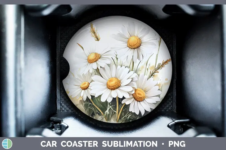Watercolor Daisies Car Coaster Sublimation Designs