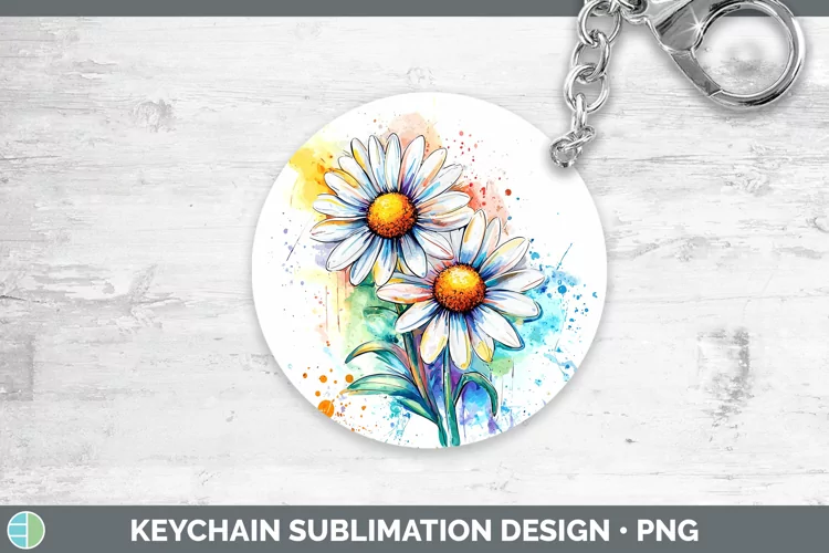 Watercolor Daisies Keychain Sublimation Keyring Designs