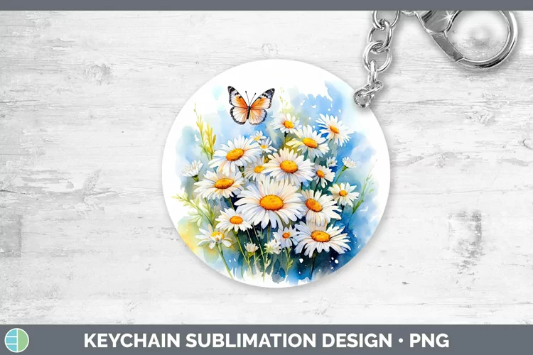 Watercolor Daisies Keychain | Sublimation Keyring Designs