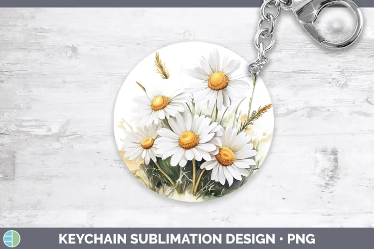 Watercolor Daisies Keychain Sublimation Keyring Designs