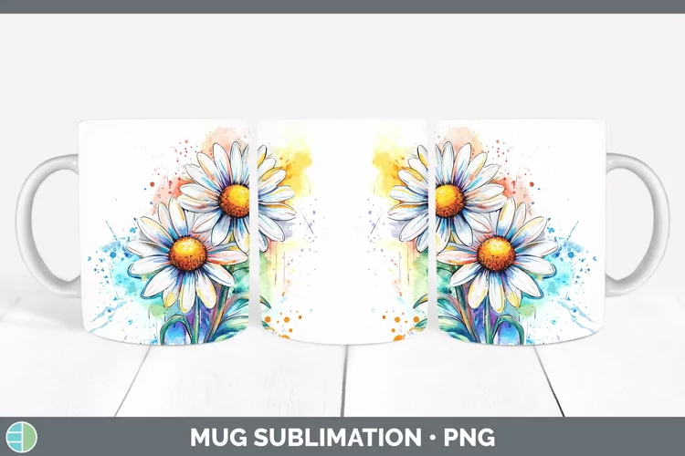 Watercolor Daisies Mug Wrap Sublimation Coffee Cup Designs