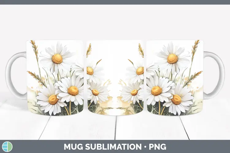 Watercolor Daisies Mug Wrap Sublimation Coffee Cup Designs