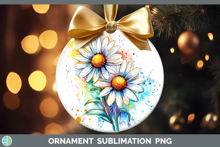 Watercolor Daisies Ornament Sublimation Bauble Designs