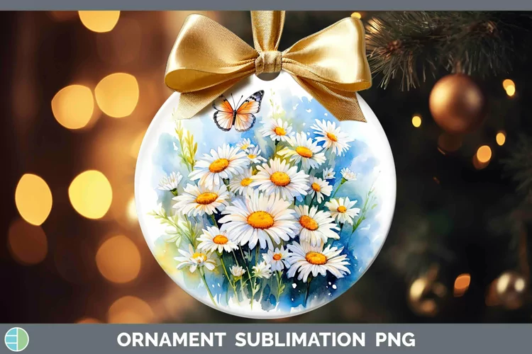 Watercolor Daisies Ornament | Sublimation Bauble Designs